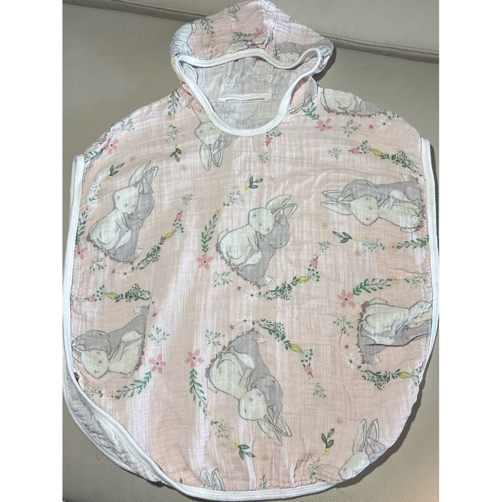 Girls Beberotti organic cotton muslin kids Hooded Poncho Towel Bunny Print Pink